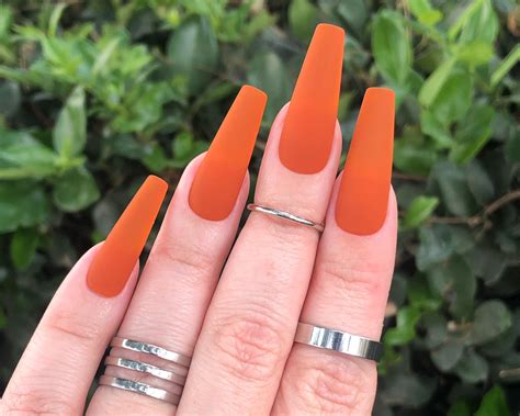 Burnt Orange Press on Nails Fall Nails Matte or Gloss - Etsy | Orange acrylic nails, Orange nail ...