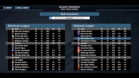 I'm simulating a 162 game MLB season, here are the standings halfway ...