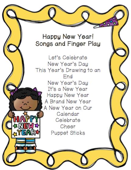 Happy New Year Songs and Finger Play ~ Preschool Printables