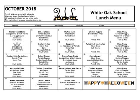 Lunch Menu – White Oak School