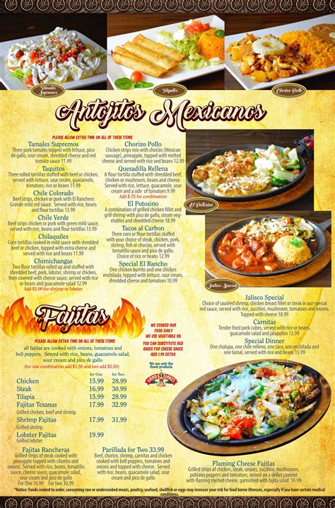 Menu for El Rancho Grande Mexican Restaurant in Ottumwa, Iowa