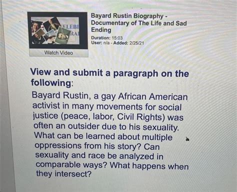 Solved Bayard Rustin Biography Documentary of The Life and | Chegg.com