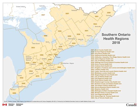 Map 7 Ontario, Health Units – Southern Ontario Health Regions, 2018