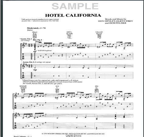 Hotel California 'Acoustic Solo' Sheet Music Tabs — NBN Guitar | ubicaciondepersonas.cdmx.gob.mx