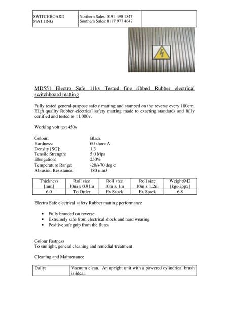 Switchboard Matting - Insulating Rubber Electrical Safety Matting - 11kV Tested, 450v Working | PDF