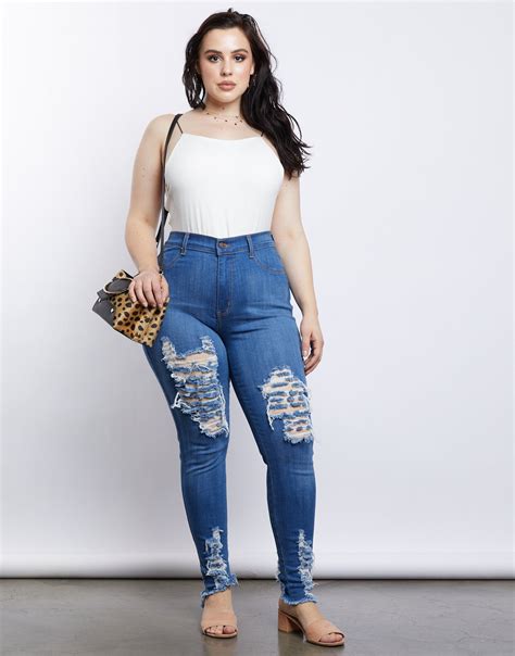 Plus Size Ripped Blue Jeans - Best Plus Size Jeans - Distressed Jeans ...