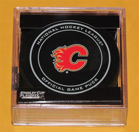 CALGARY FLAMES 2015 Stanley Cup Playoffs OFFICIAL GAME PUCK NEW Team Logo #Sherwood # ...