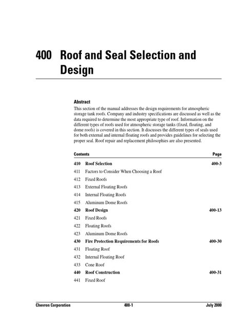 400 Roof and Seal Selection and Design | PDF | Buoyancy | Roof