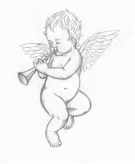 baby angel blowing horn | Angel drawing, Angel sketch, Angel baby drawing