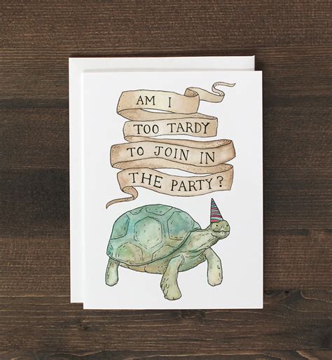 Funny Belated Birthday Card Turtle