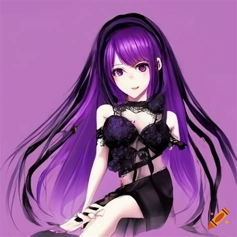 Gothic anime girl with purple hair on Craiyon