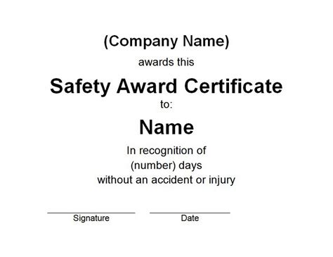 Safety Award Certificate | Free Word Templates Customizable Wording