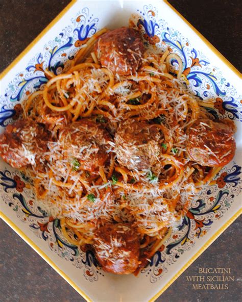 Bucatini with Sicilian Meatballs - Garlic Girl