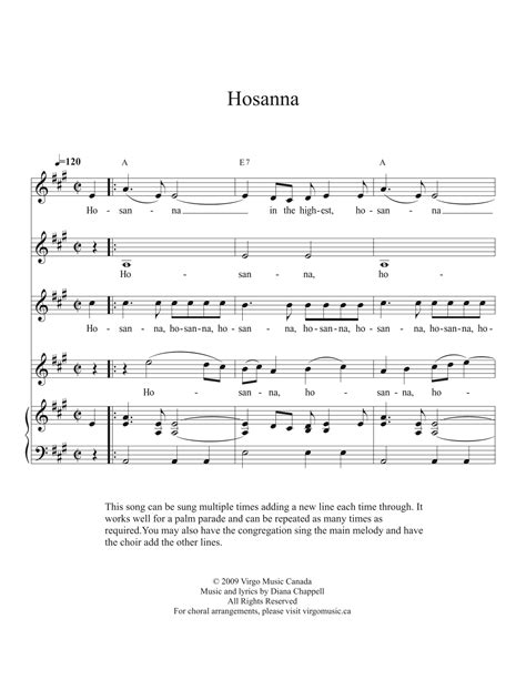 Hosanna Sheet Music | Diana Chappell | Piano, Vocal & Guitar Chords