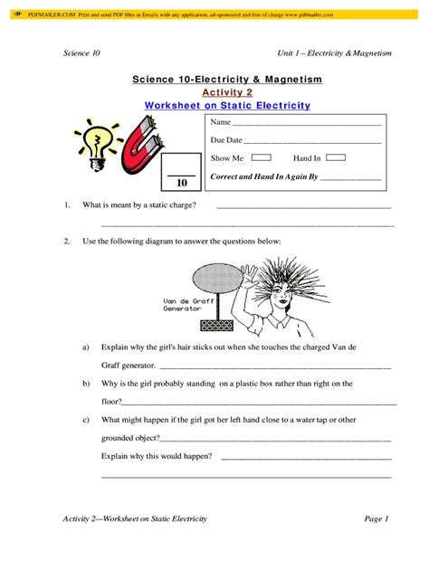 Electricity Worksheet Grade 6