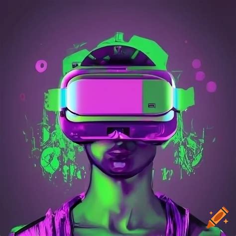 Cyberpunk virtual reality headset poster design green and purple on Craiyon