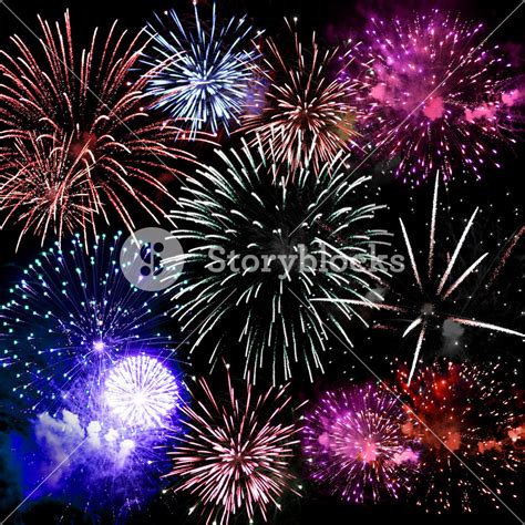 Spectacular fireworks lighting up the night sky in a stunning finale. High resolution. Royalty ...