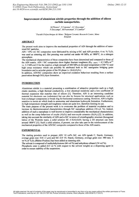 (PDF) Improvement of Aluminium Nitride Properties through the Addition ...