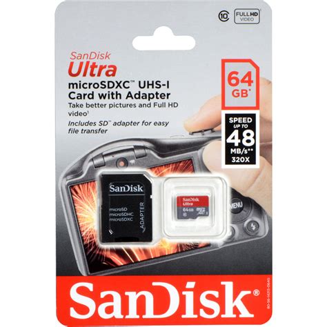 SanDisk microSD XC 64GB Memory Card Ultra Class 10 UHS-I B&H