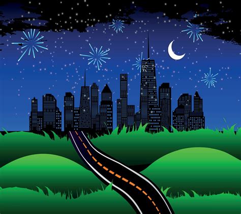 Night Road to the Town of Nature. Vector Illustration. 4628421 Vector ...