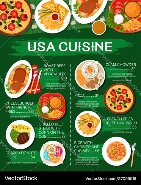 American food menu restaurant cuisine cafe lunch Vector Image