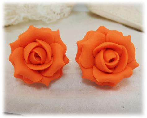 Orange Rose Stud Earrings | Orange Rose Clip On Earrings - Stranded Treasures