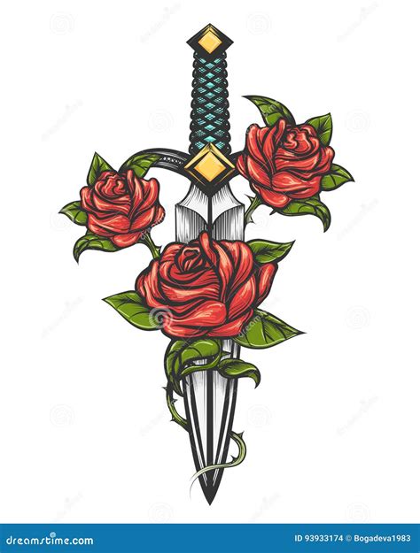 Rose And Dagger Cartoon Vector | CartoonDealer.com #24144249