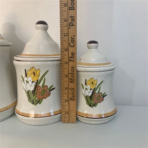 Vintage Set of Three Ceramic Canisters Yellow and Brown | Etsy