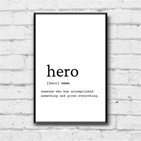 Hero Definition Wall Art, Hero Gift Idea, Hero Digital Print, Gift Idea for Hero, Hero Office ...