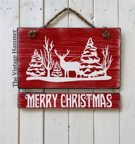 Christmas Sign, merry Christmas, Christmas deer, wood sign saying ...