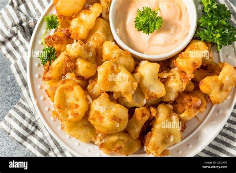 Homemade Deep Fried Wisconsin Cheese Curds with Dipping Sauce Stock ...