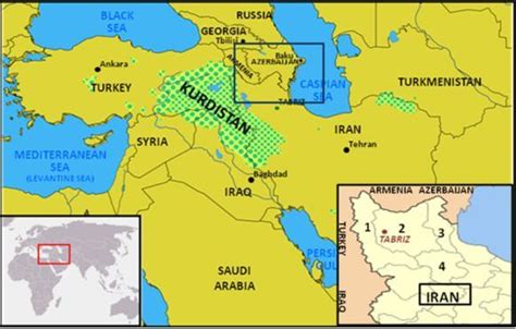 Map depicting Iranian Azeri provinces and place from where samples were ...