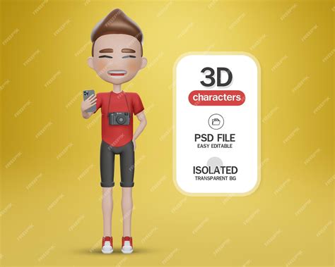 Rendu 3d Personnage De Garçon De Dessin Animé En Chemise Rouge Et Pantalon Noir | PSD Premium