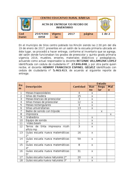 Formato De Inventario De Una Escuela Primaria - Image to u