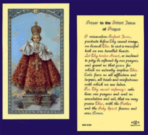 Prayer To Infant Jesus Of Prague: Holy Card