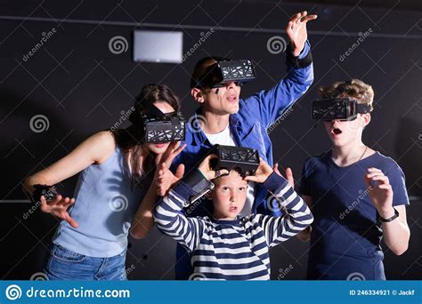 Cheerful Family in Vr Goggles Playing Games Together Stock Image ...