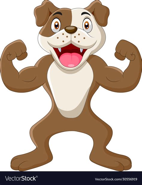 Cartoon dog flexing its muscles Royalty Free Vector Image