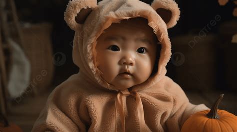 Baby In A Costume Wearing A Bear Costume Background, Baby In Bear Costume, Hd Photography Photo ...