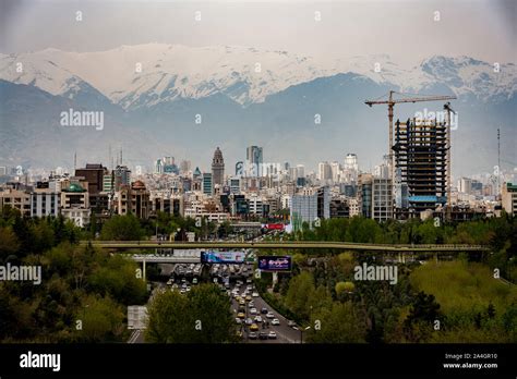 Tehran, Iran - 2019-04-16 - City skyline as seen from the Nature Bridge ...