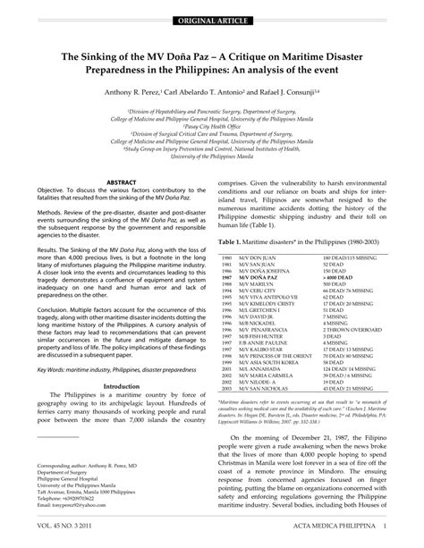 (PDF) The Sinking of the MV Doña Paz – I. An analysis of the event