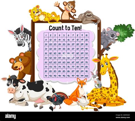 Counting number 1-100 board with wild animals illustration Stock Vector ...