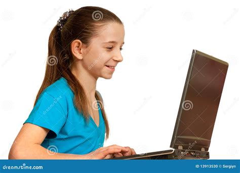 Pretty Smiling Girl Studying with the Laptop Stock Photo - Image of isolated, laptop: 13913530