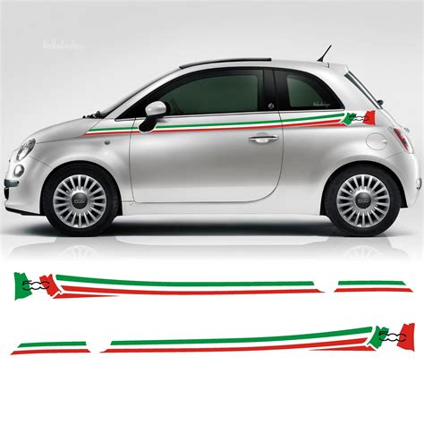 Adhesive bands Fiat 500 Tricolor side stickers, Italy car tuning sport ...