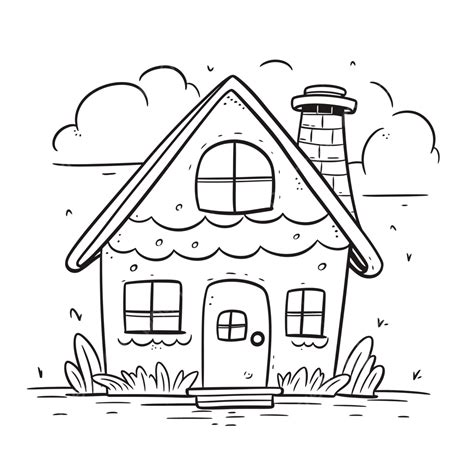 Doodle House Coloring Page Free Vector Image Download For Outline ...