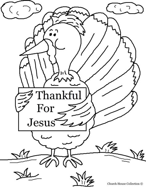 Turkey Holding Sign "Thankful For Jesus" Coloring Page | Sunday school coloring pages, Jesus ...