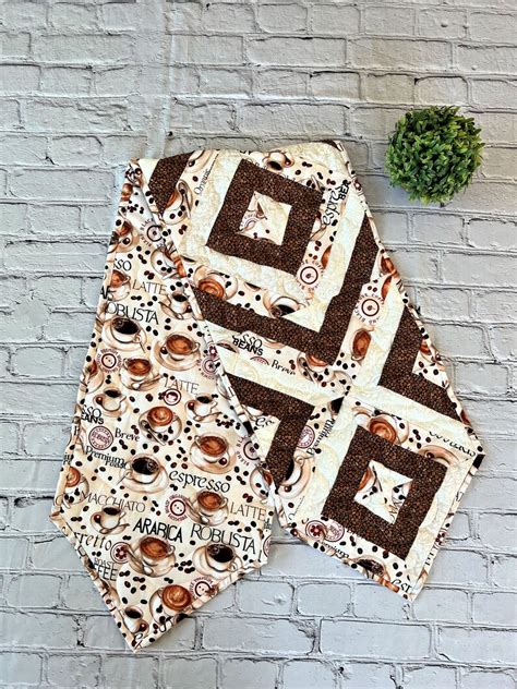 Handmade Quilted Coffee Table Runner With Coffee Fabric and - Etsy