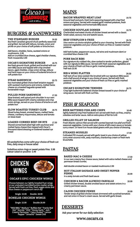 Menu – Oscar's Roadhouse