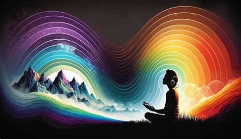 Premium AI Image | A man meditating in front of a rainbow.