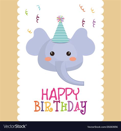 Happy birthday card with cute elephant character Vector Image