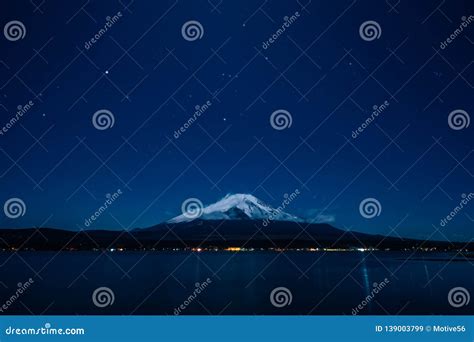 Nightview of Mount Fuji from Lake Yamanaka and Orion Stock Image ...